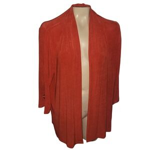 Travelers by Chico's Orange Draped Open Front Cardigan Duster L momcore slinky